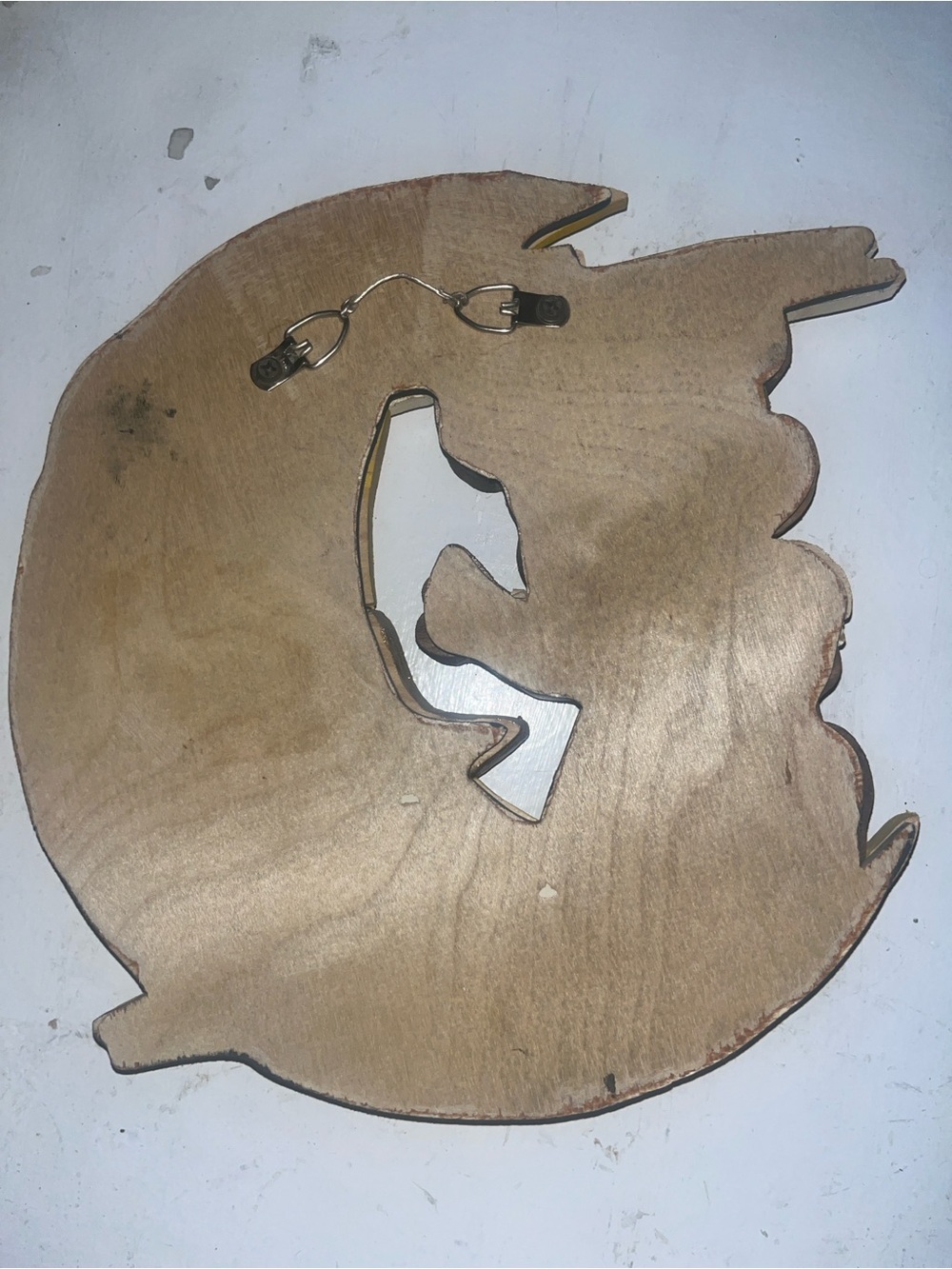 Hand-Carved Wooden Bear on Crescent Moon Wall Art - Yellow & Brown & a unicorn. - Picture 7 of 10